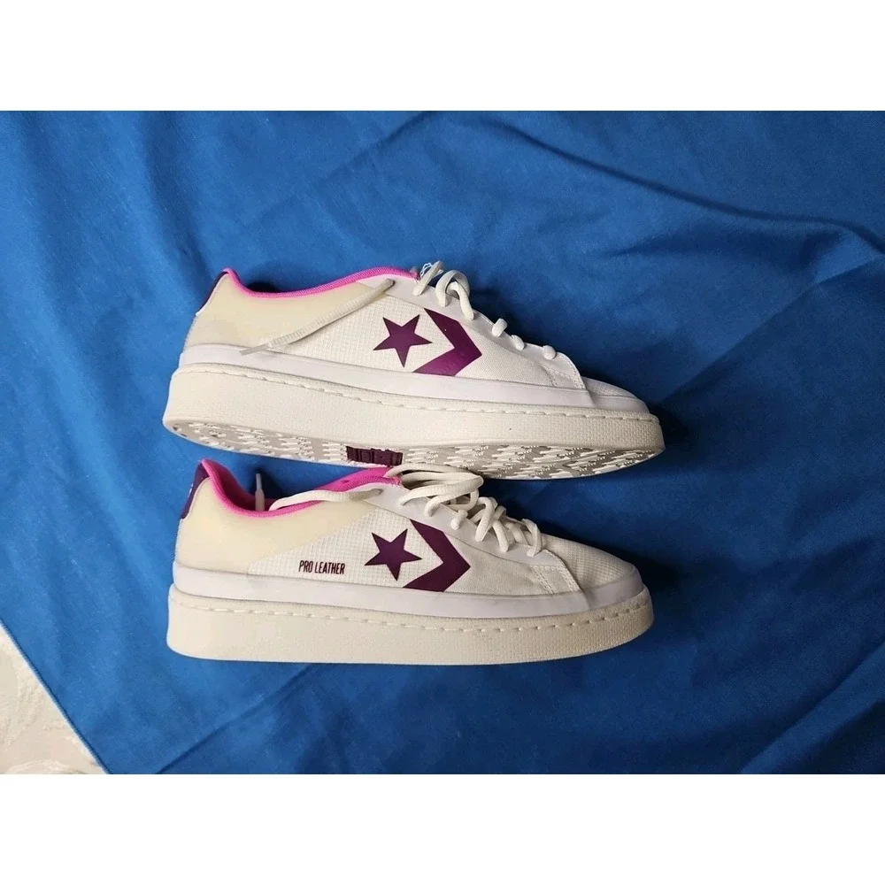 Converse Pro Leather Ox Sneakers White Purple Pink Unisex Men 7 Women 8.5 NEW - Picture 5 of 11